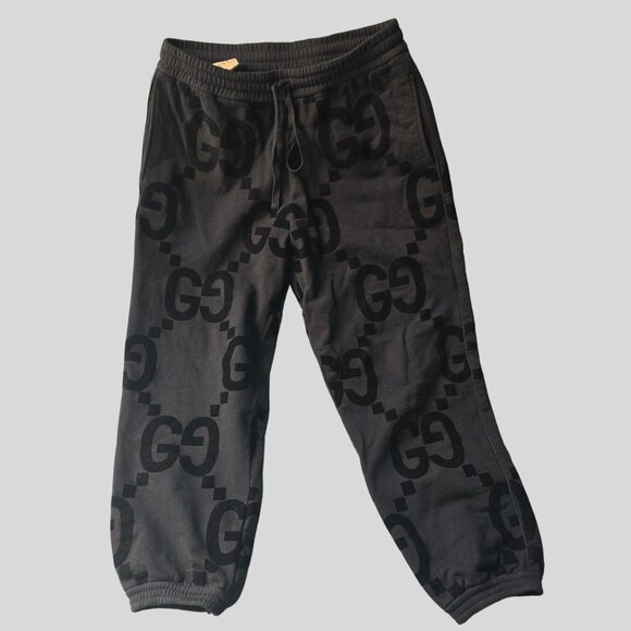 Authenticated Gucci GG Flock Print Black Cotton Fleece Sweatpants XL MSRP $1,800 - Picture 1 of 11